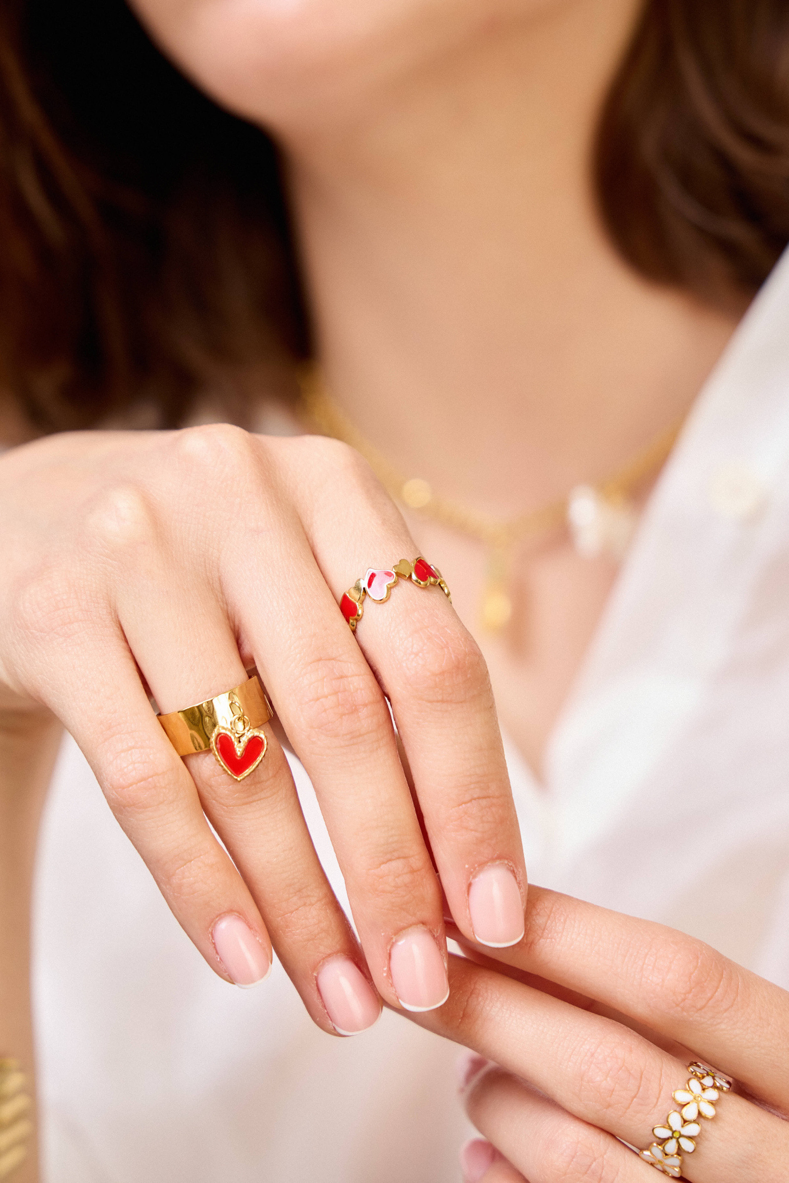 Grossiste Bellissima - Bague Breloque Cœur Ajustable – Élégance Inoxydable