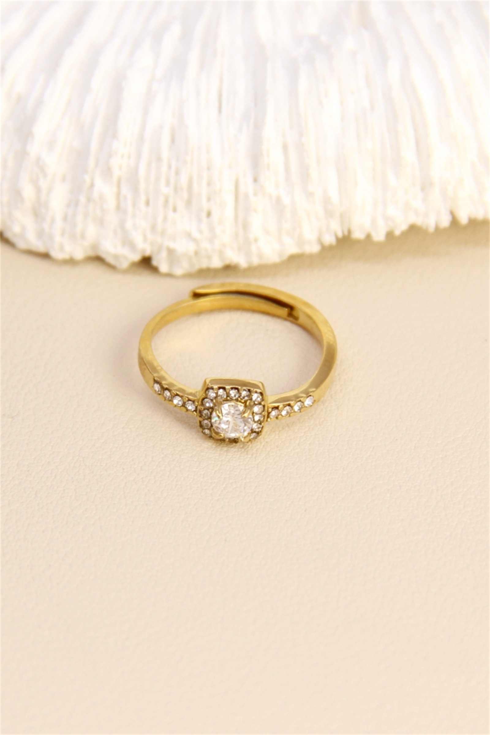 Grossiste Bellissima - Bague Carré Cristal en Acier Inoxydable