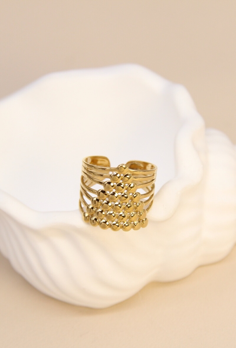Grossiste Bellissima - Bague multi-rangs à perles en acier inoxydable – Élégance structurée