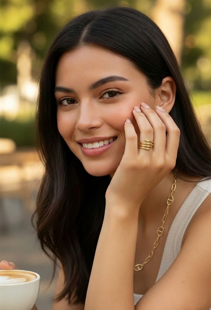 Grossiste Bellissima - Bague ajustable dorée en acier inoxydable – multi-anneaux design moderne
