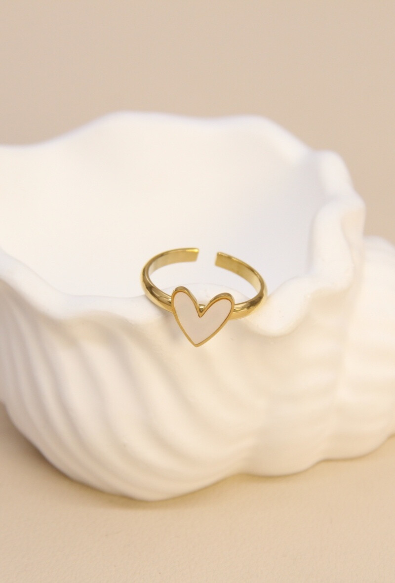 Mayorista Bellissima - Anillo de corazón - Acero inoxidable y esmalte blanco