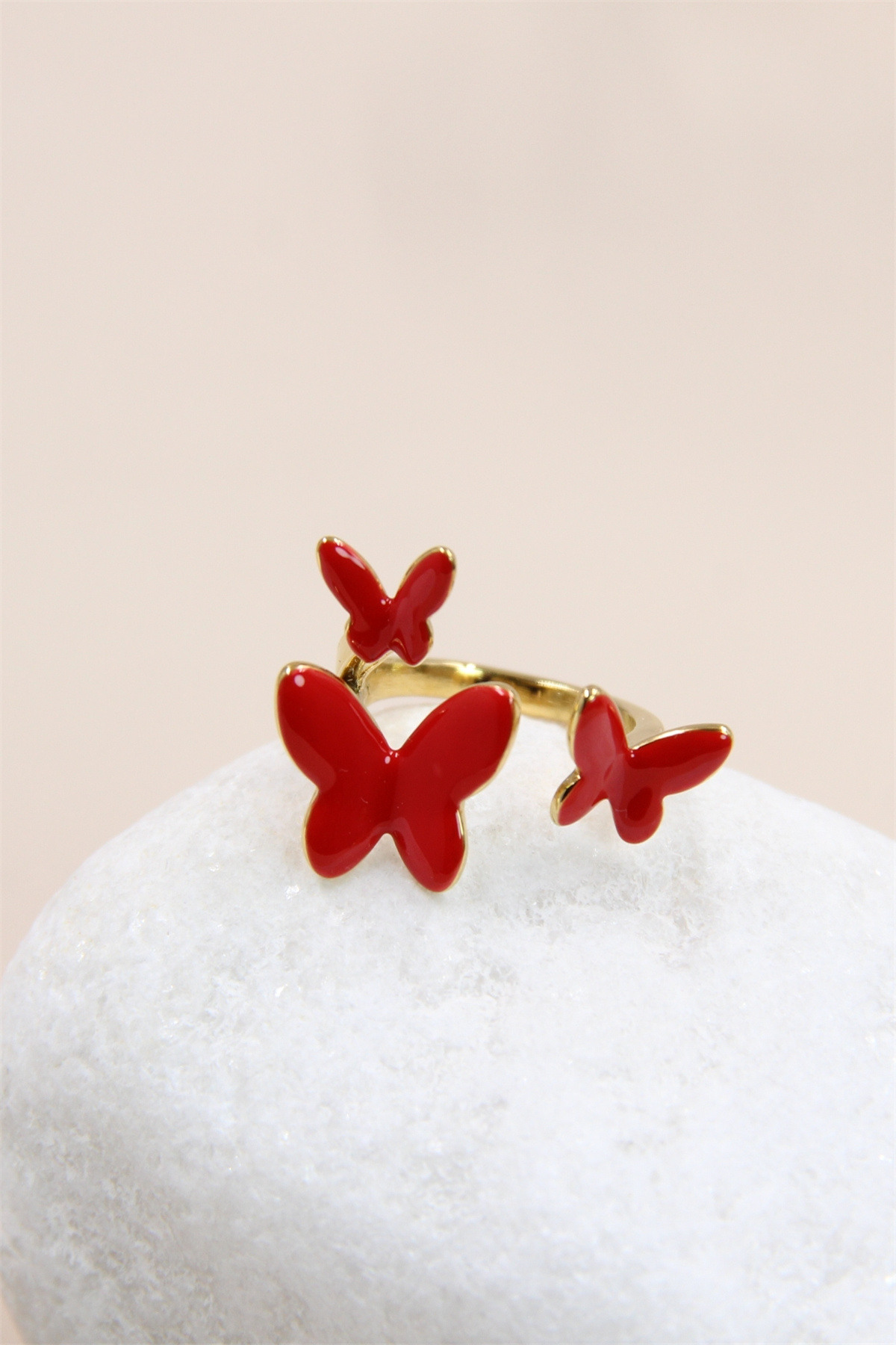 Grossiste Bellissima - Bague Papillon Émaillée Géométrique Réglable en Acier Inoxydable