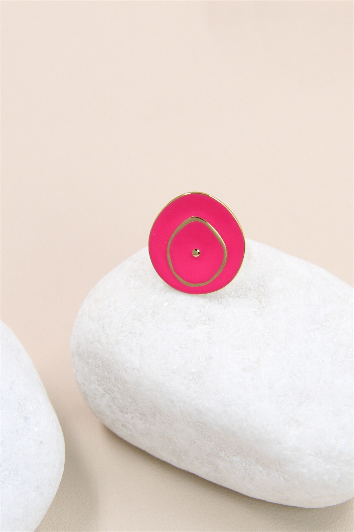 Grossiste Bellissima - Bague Ronde Géométrique Émaillée Réglable en Acier Inoxydable