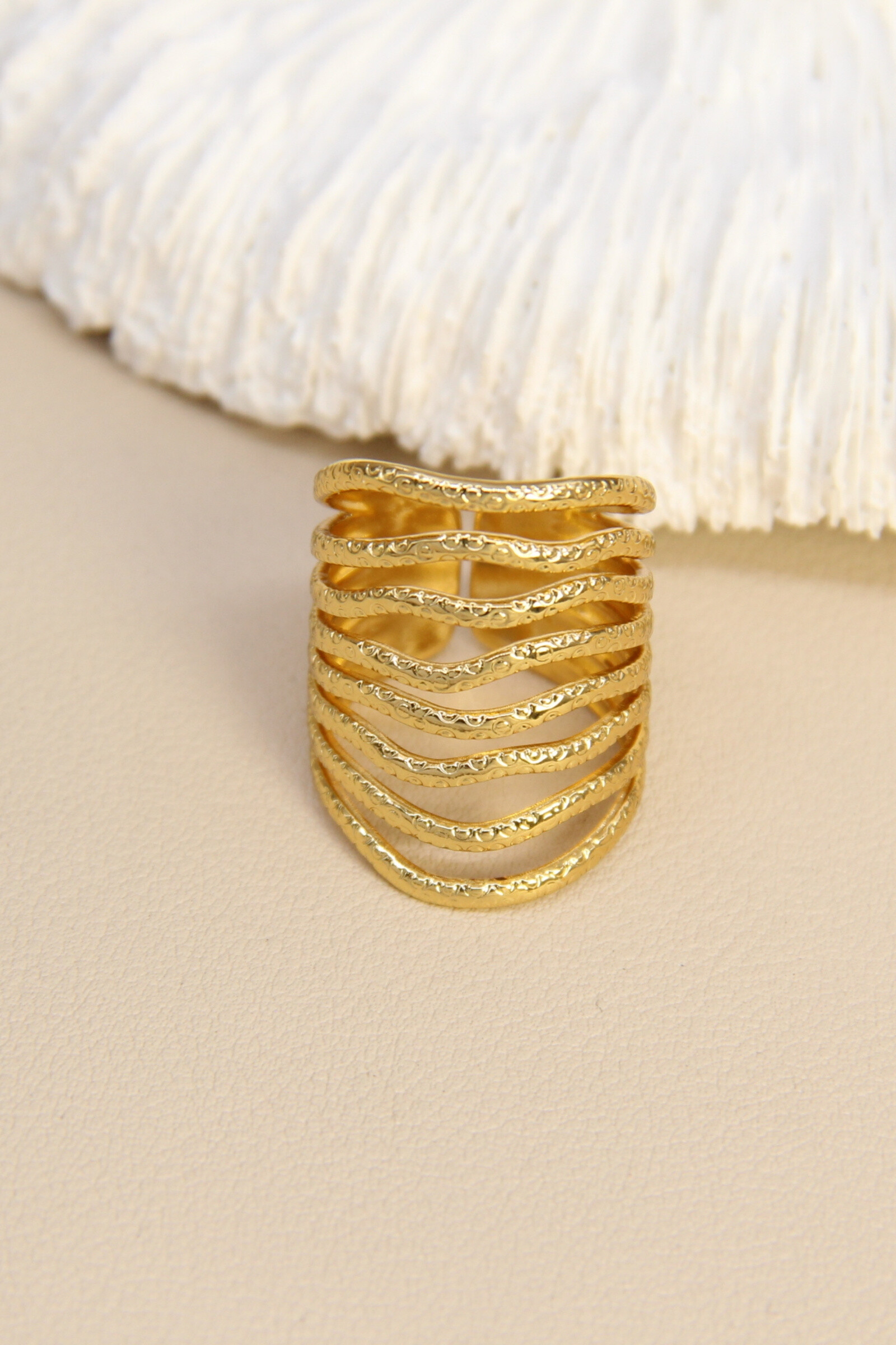 Mayorista Bellissima - Anillo ancho de onda martillada - Acero inoxidable