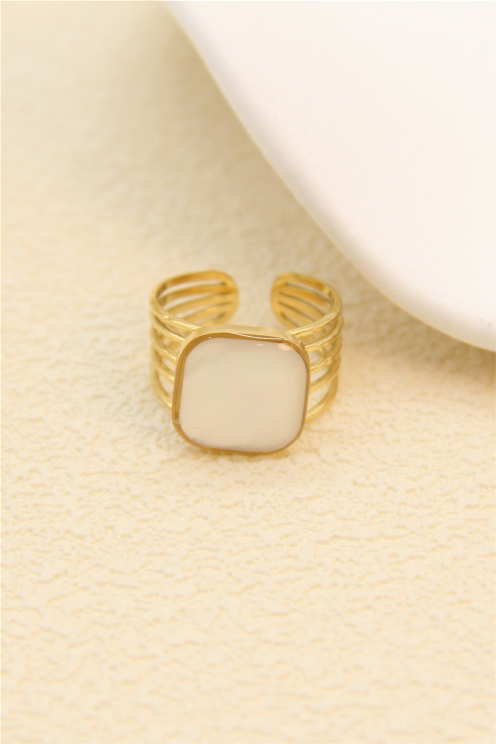 Mayorista Bellissima - Anillo cuadrado de nácar – Acero inoxidable ajustable