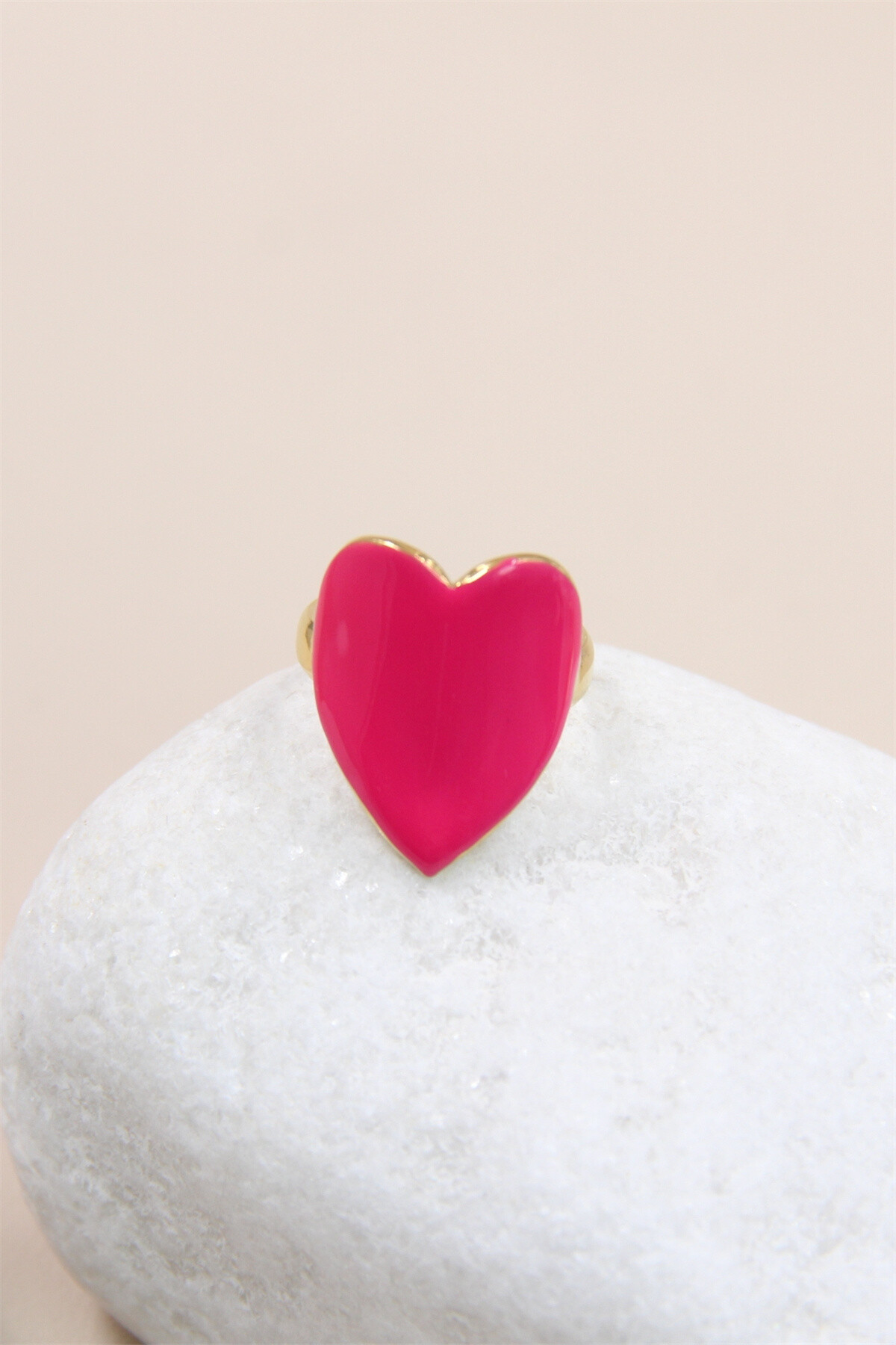Wholesaler Bellissima - Adjustable Enameled Geometric Heart Shaped Ring in Stainless Steel