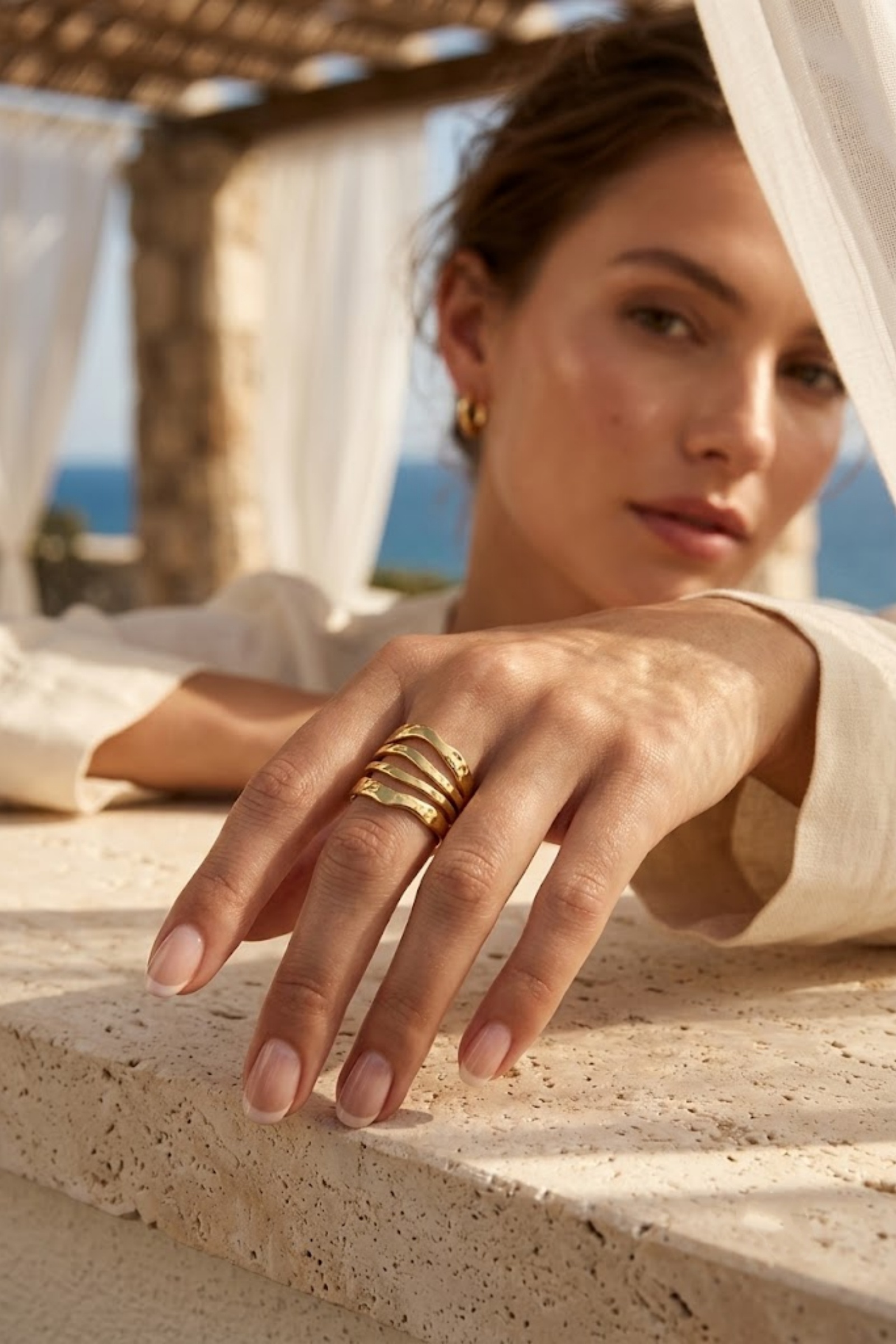 Grossiste Bellissima - Bague Dorée Ondulée – Acier Inoxydable Ajustable