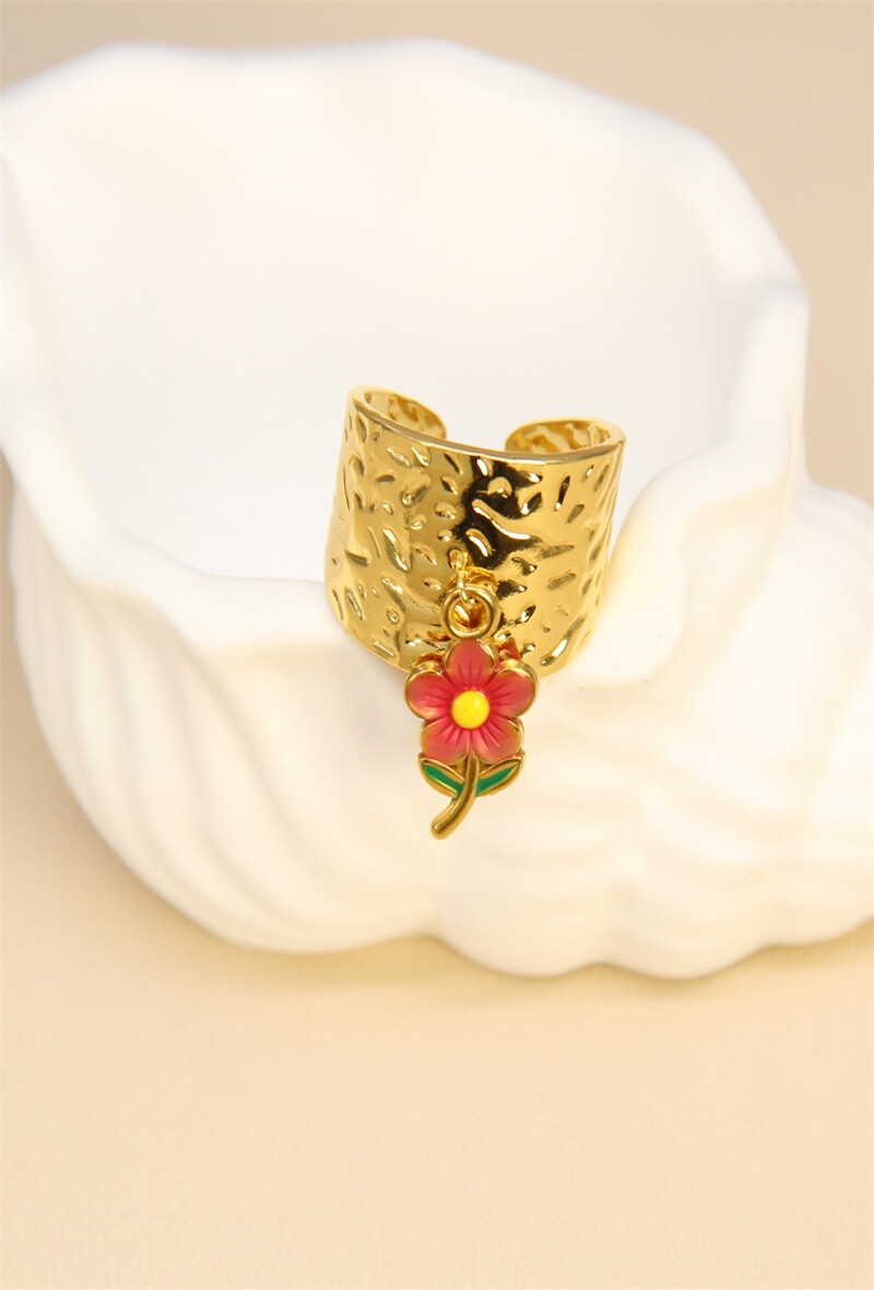 Grossiste Bellissima - Bague ajustable fleur en acier inoxydable - Élégance Dorée