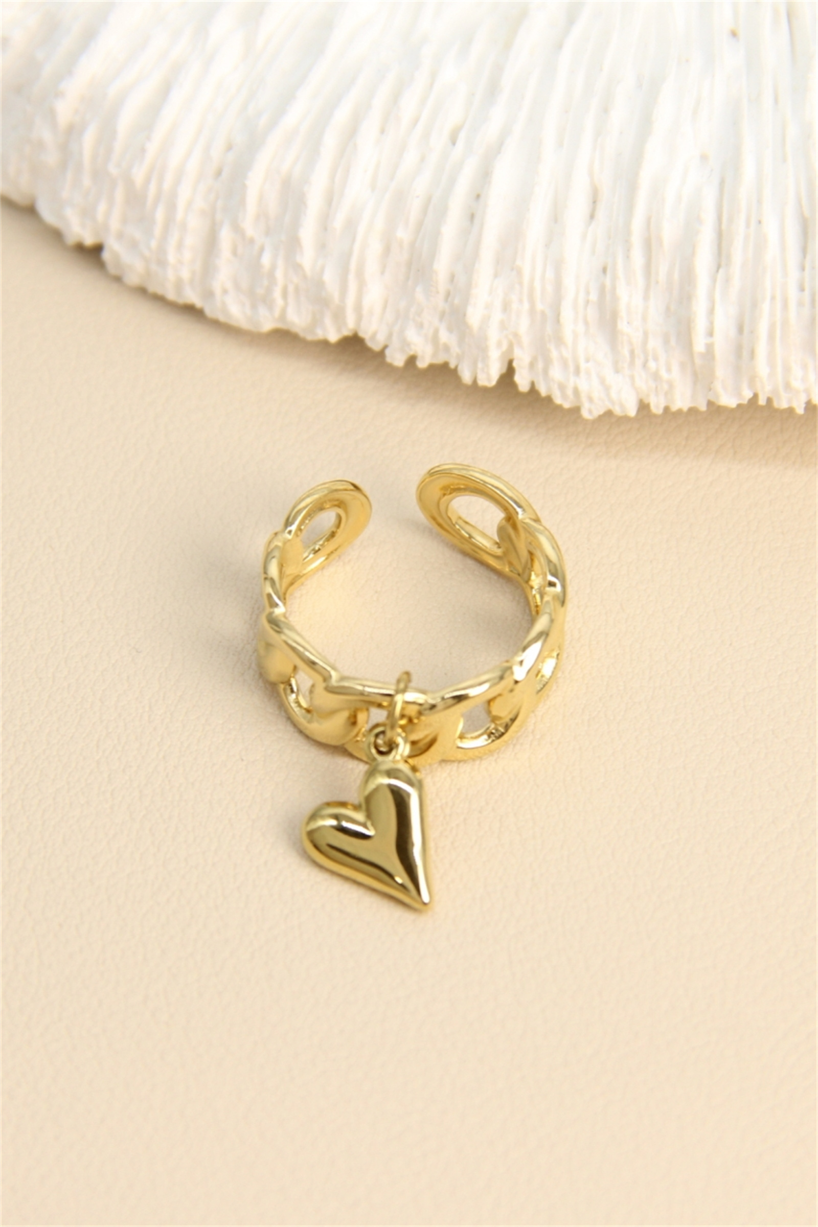 Mayorista Bellissima - Anillo de cadena dorada en acero inoxidable con colgante de corazón