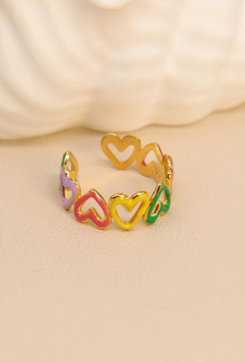 Grossiste Bellissima - Bague cœurs multicolores en acier inoxydable – Style fun & feel good