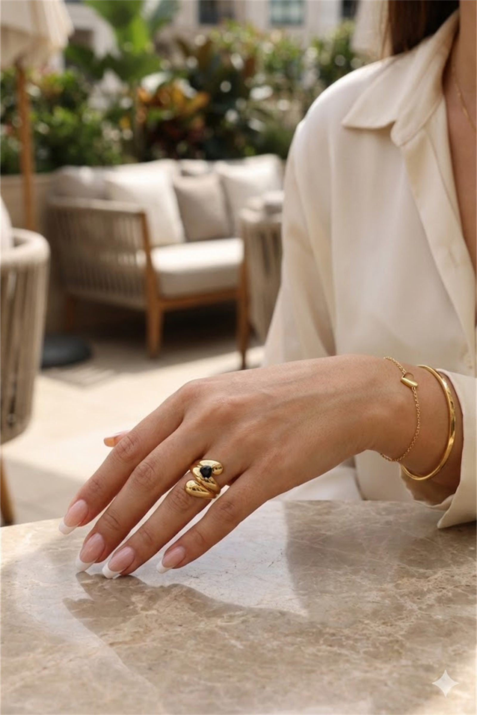 Grossiste Bellissima - Bague Cœur Ajustable en Acier Inoxydable Ornée de Cristal