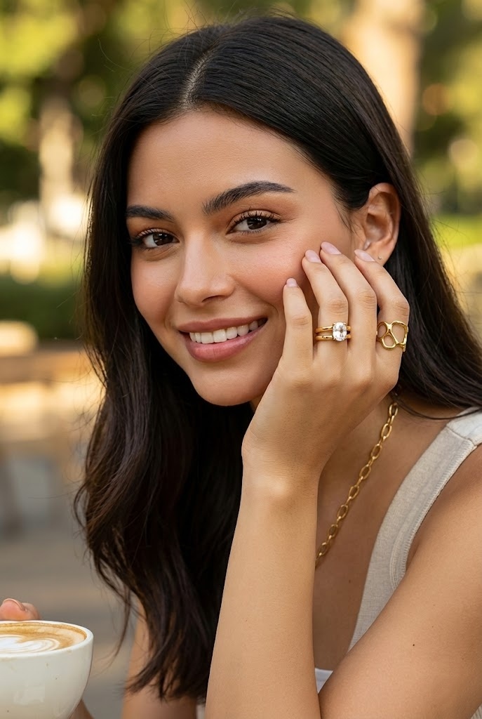 Grossiste Bellissima - Bague large ajourée design organique dorée – Acier inoxydable ajustable – Bijou tendance femme