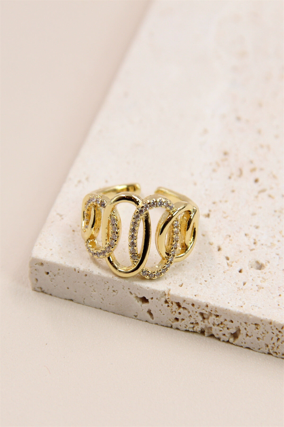 Grossista Bellissima - Anello regolabile geometrico Acciaio inossidabile Rhinestone