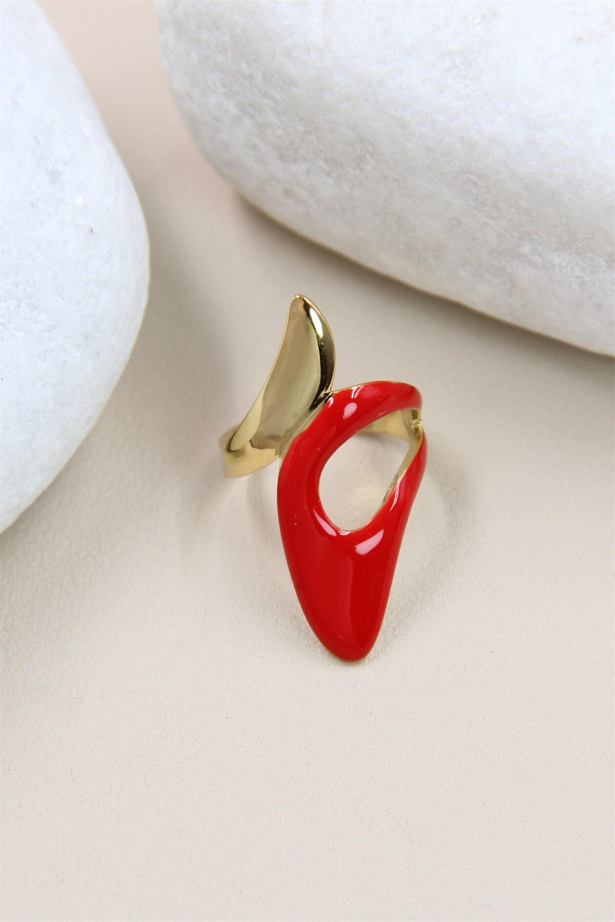 Grossiste Bellissima - Bague Géométrique Émaillée Réglable en Acier Inoxydable