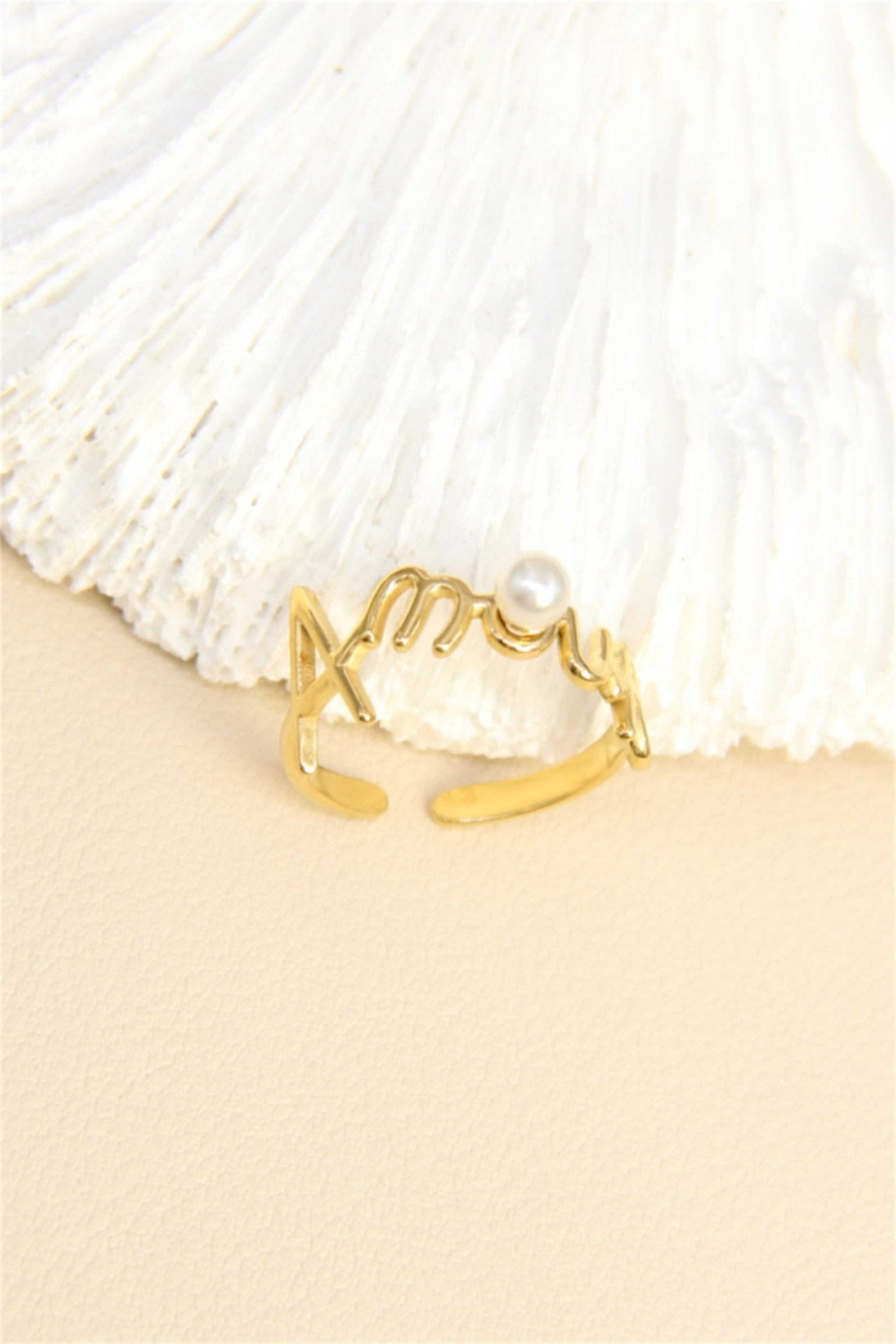 Grossiste Bellissima - Bague Ajustable “Amour” – Acier Inoxydable et Perle