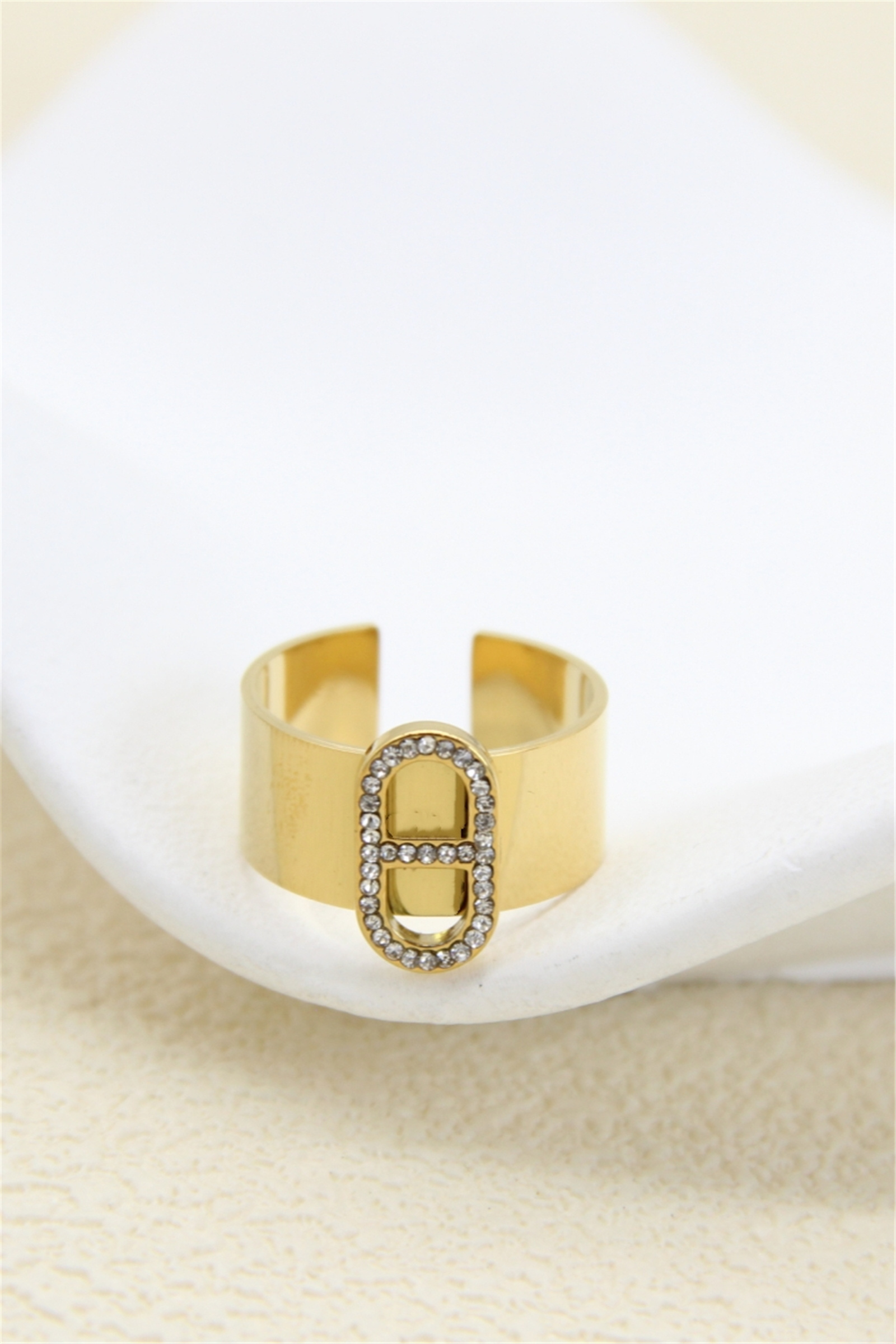 Grossiste Bellissima - Bague Boucle Marine Dorée Ornée de Strass – Acier Inoxydable