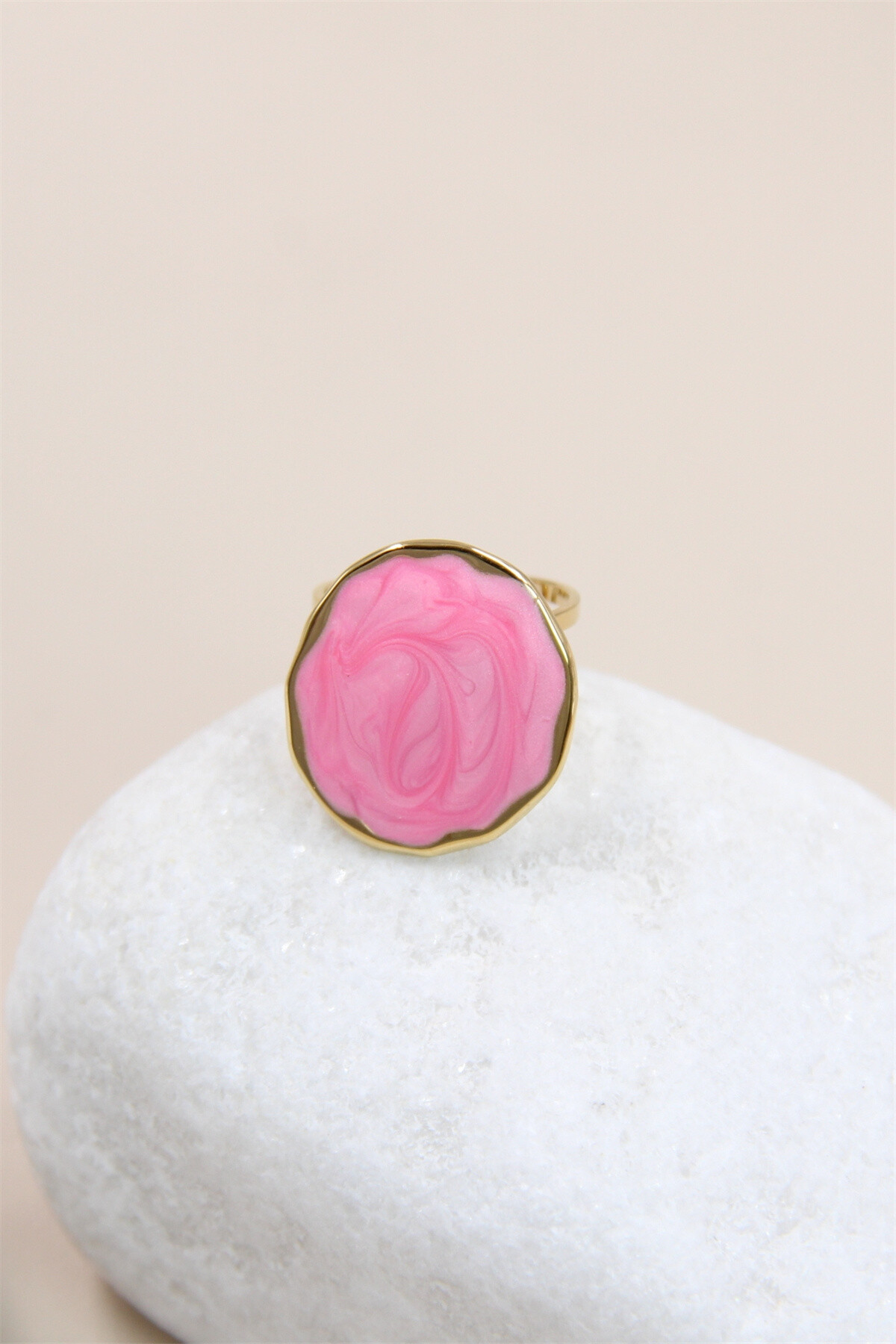 Grossiste Bellissima - Bague Ronde Géométrique Émaillée Réglable en Acier Inoxydable
