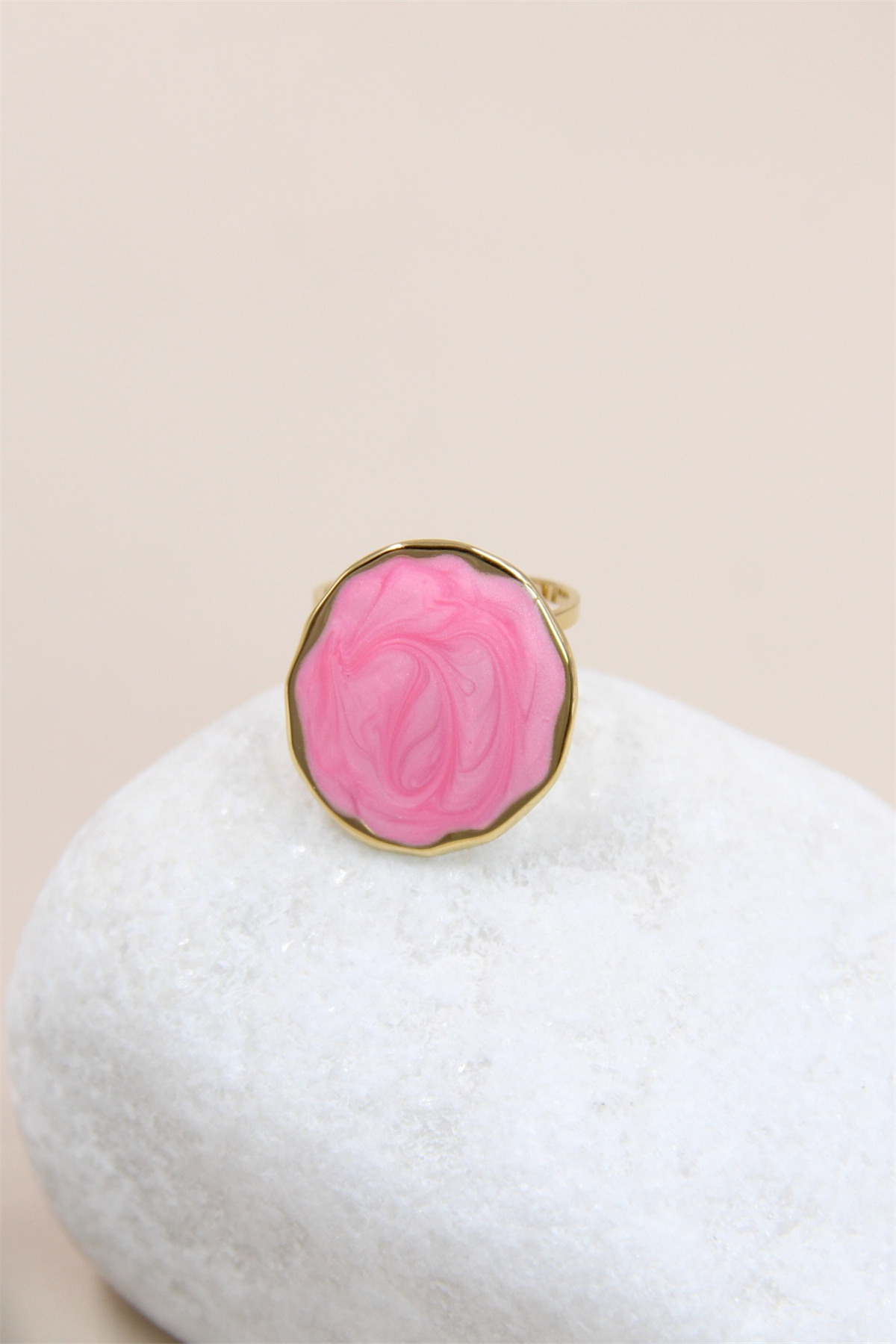 Grossiste Bellissima - Bague Ronde Géométrique Émaillée Réglable en Acier Inoxydable