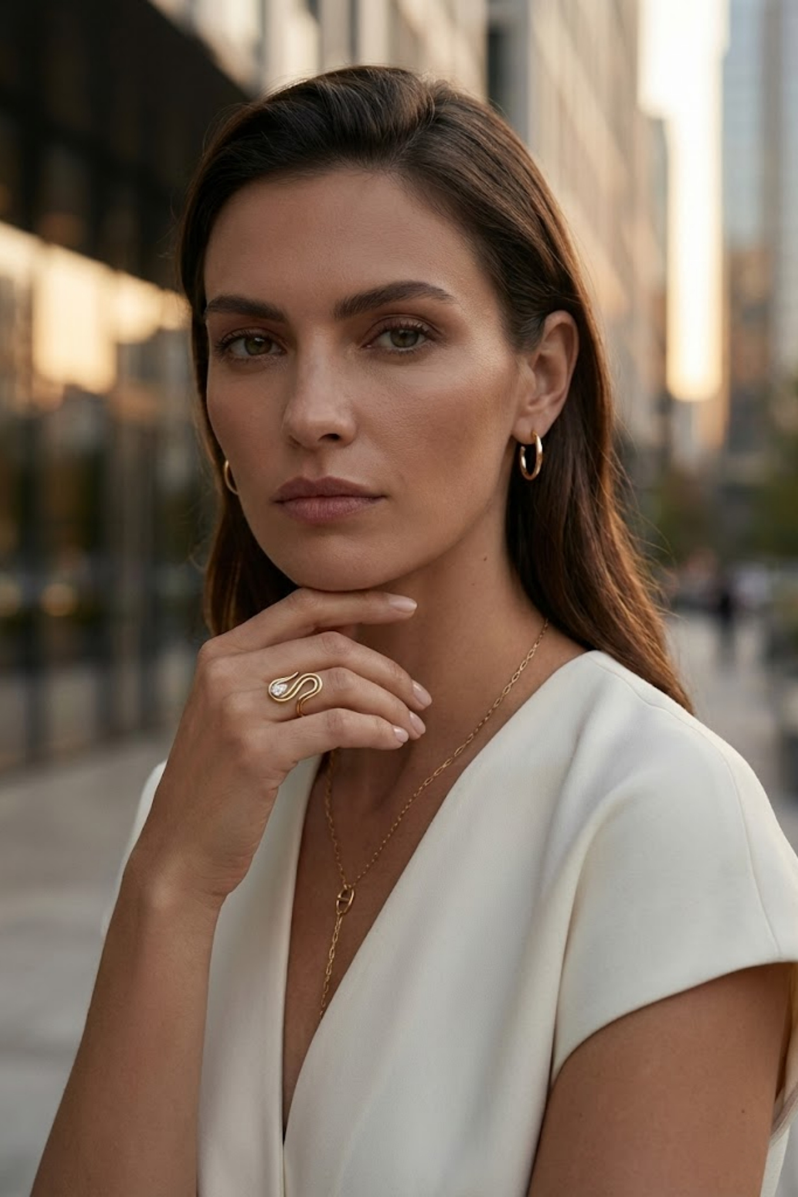 Grossiste Bellissima - Bague Dorée Design Ondulé en Acier Inoxydable Ornée de Cristal