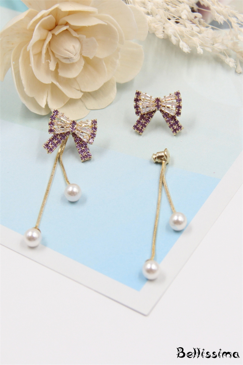 Wholesaler Bellissima - Bow tie earring decorated with rhinestones in 925 silver stem