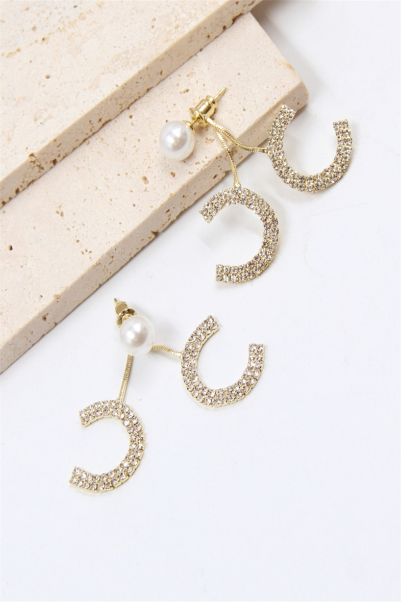Grossista Bellissima - Mezzo cerchio pendente con strass su stelo in argento 925