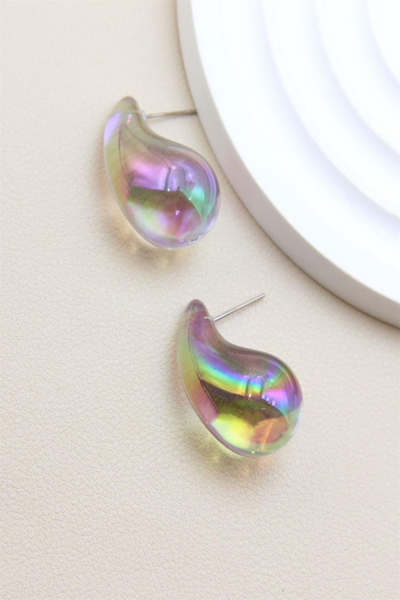 Grossiste Bellissima - Boucle d'oreille goutte 3 cm effet éclat multicolore en acier inoxydable