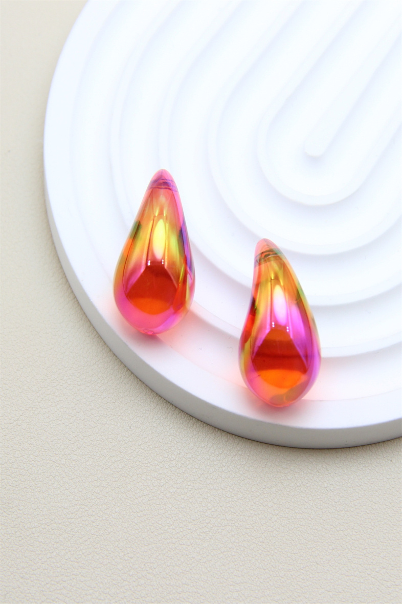Grossiste Bellissima - Boucle d'oreille goutte 3 cm effet éclat multicolore en acier inoxydable