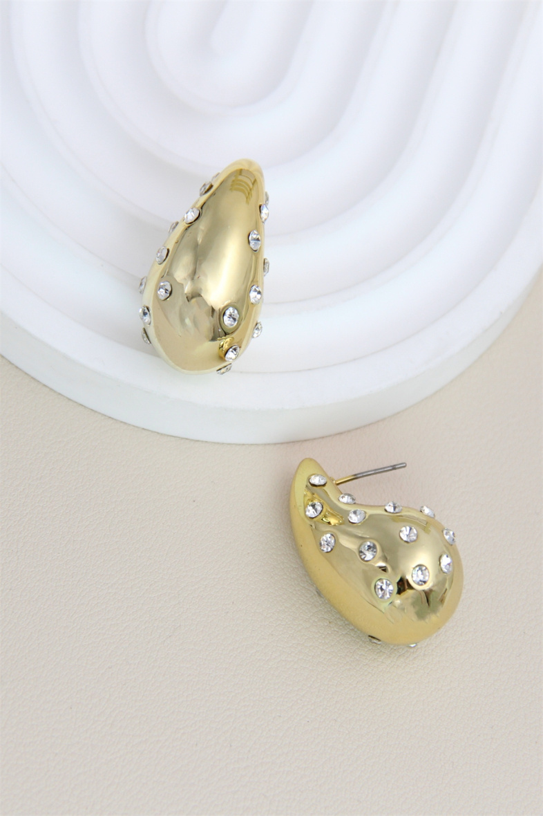 Mayorista Bellissima - Pendiente colgante de 3 cm con efecto brillante decorado con strass en acero inoxidable