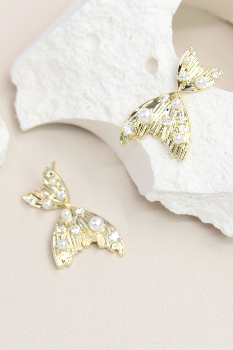 Mayorista Bellissima - Pendientes de mariposa adornados con perlas de plata 925 - Elegancia delicada