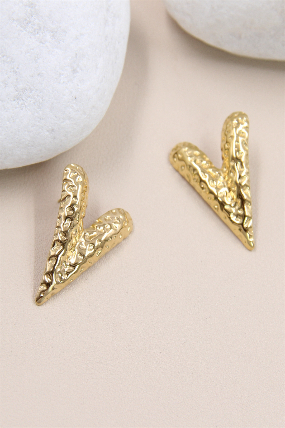 Grossiste Bellissima - Boucle d'oreille Cœur Martelé en Acier Inoxydable