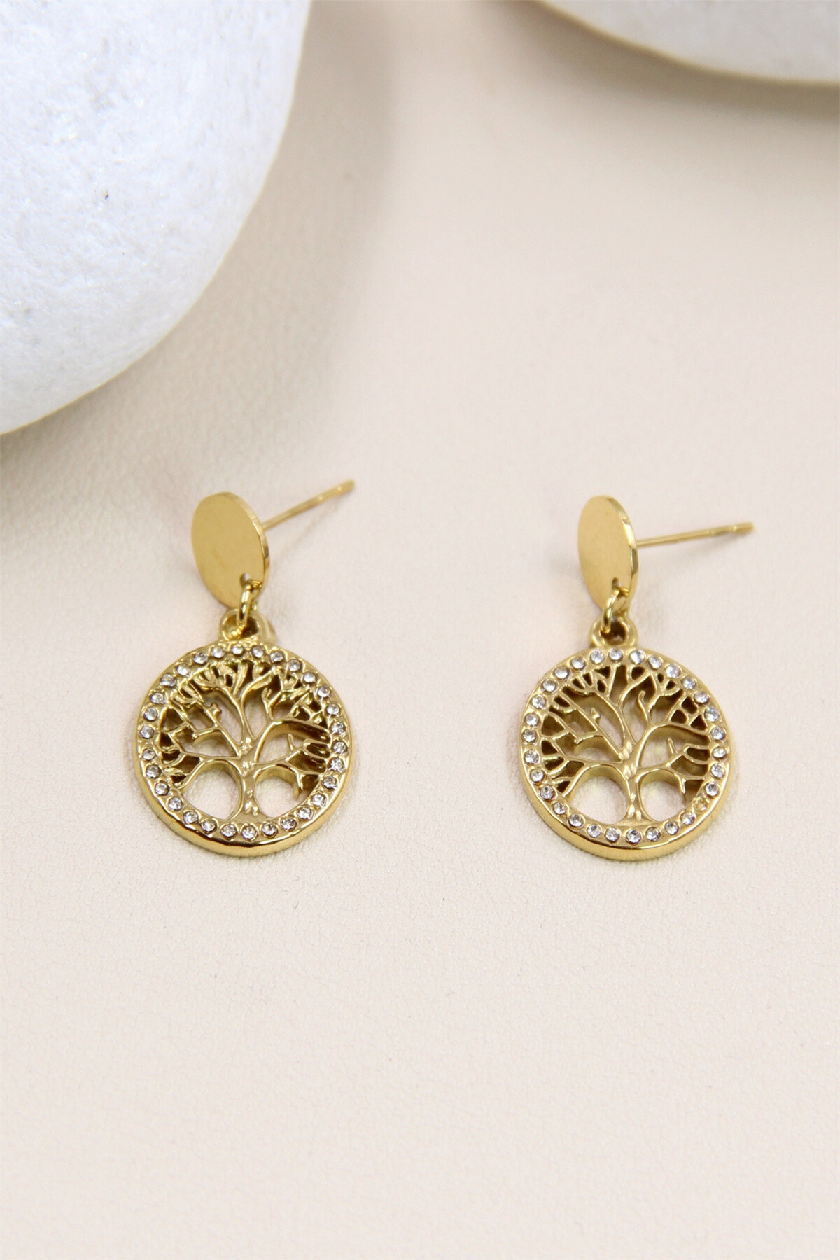 Wholesaler Bellissima - Tree of Life Earrings in Stainless Steel Decorated with Rhinestones