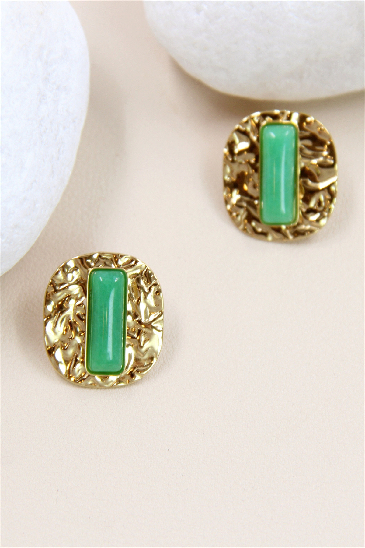 Grossiste Bellissima - Boucles d'Oreilles Géométriques Ornées de Pierre en Acier Inoxydable