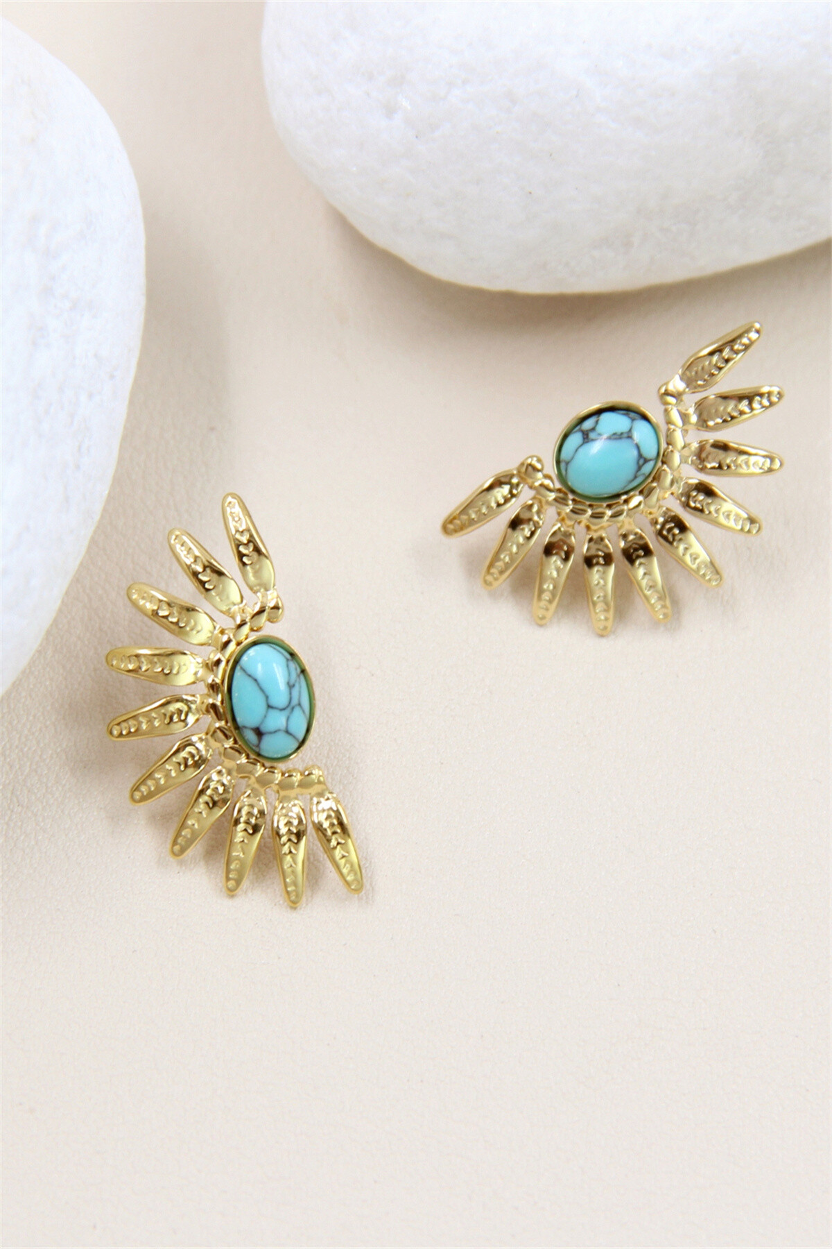 Wholesaler Bellissima - Stainless Steel Stone-Embellished Sun Earrings