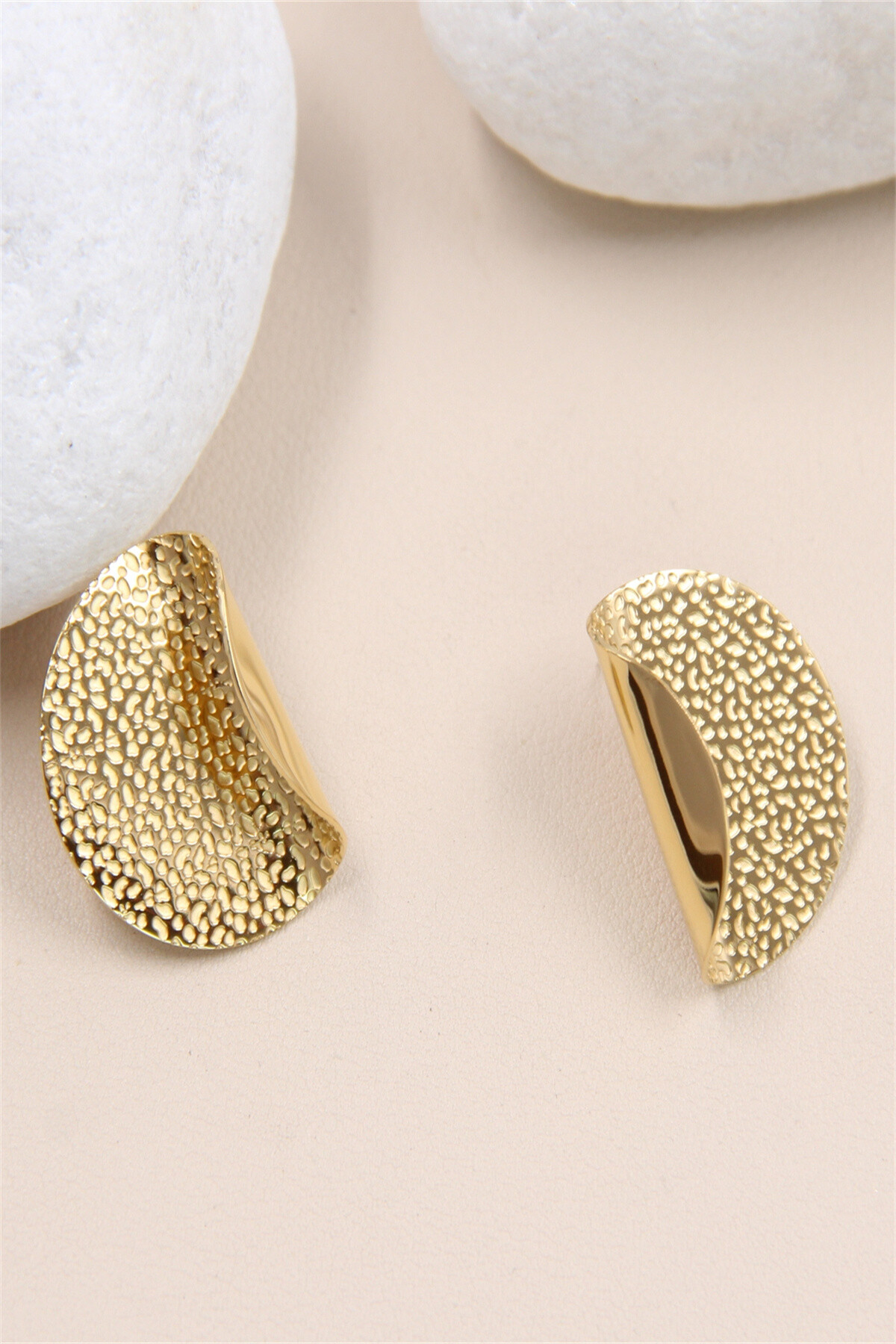 Grossiste Bellissima - Boucles d'Oreilles Géométriques Martelées en Acier Inoxydable