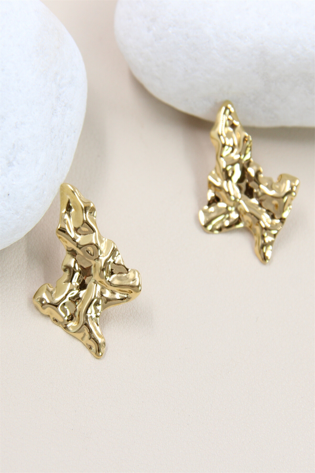 Grossiste Bellissima - Boucles d'Oreilles Géométriques Martelées en Acier Inoxydable