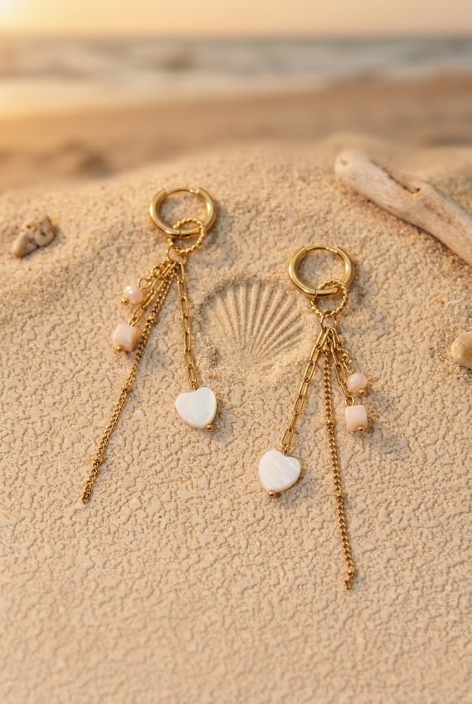 Grossiste Bellissima - Boucles d’Oreilles Nacre Cœur Acier Inoxydable – Élégance Délicate