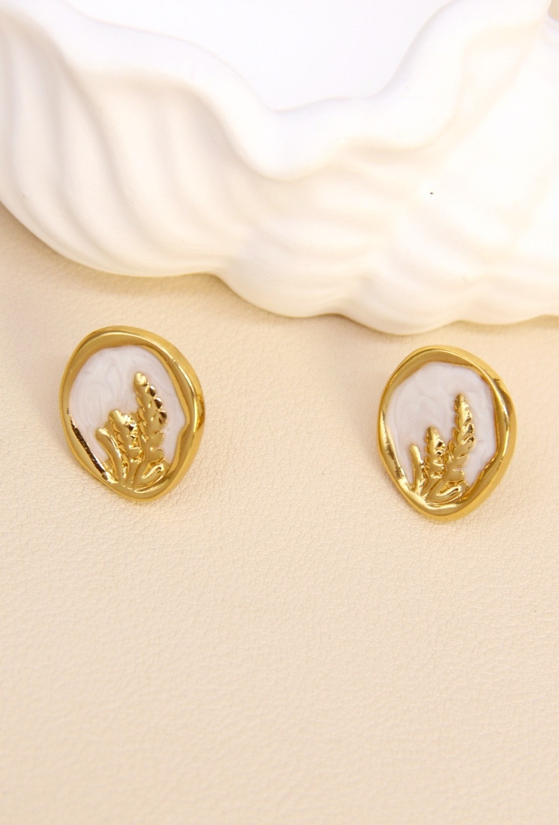Grossiste Bellissima - Boucles d'Oreilles Émaillées Blé Doré – Élégance Champêtre