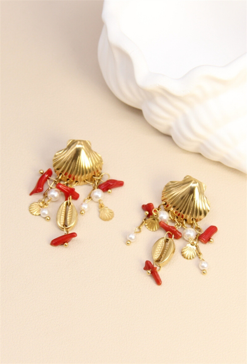 Mayorista Bellissima - Pendientes marinos y de coral - elegancia oceánica en acero inoxidable