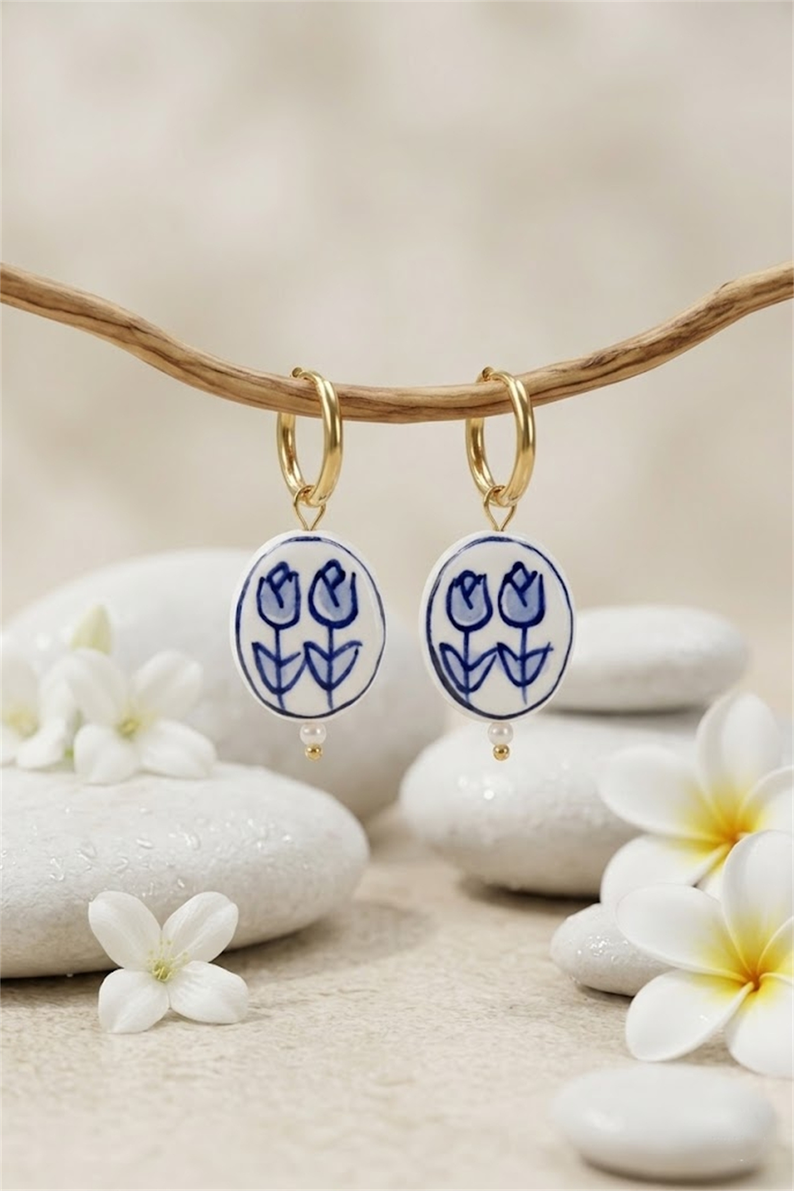 Mayorista Bellissima - Pendientes de Flor de Cerámica Azul – Aros Artísticos y Bohemios Chic