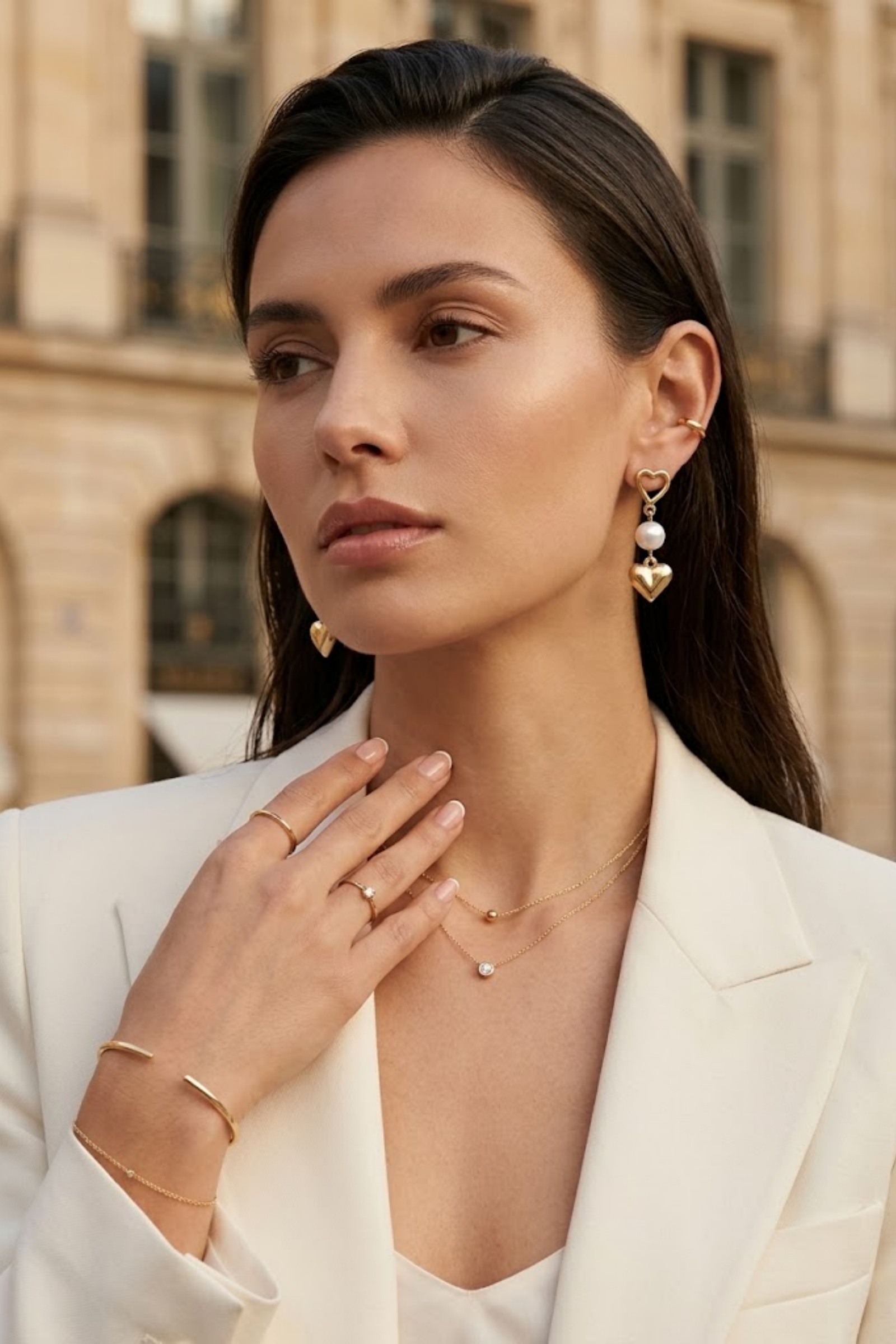 Grossiste Bellissima - Boucles d’Oreilles Cœur & Perle – Charme Romantique