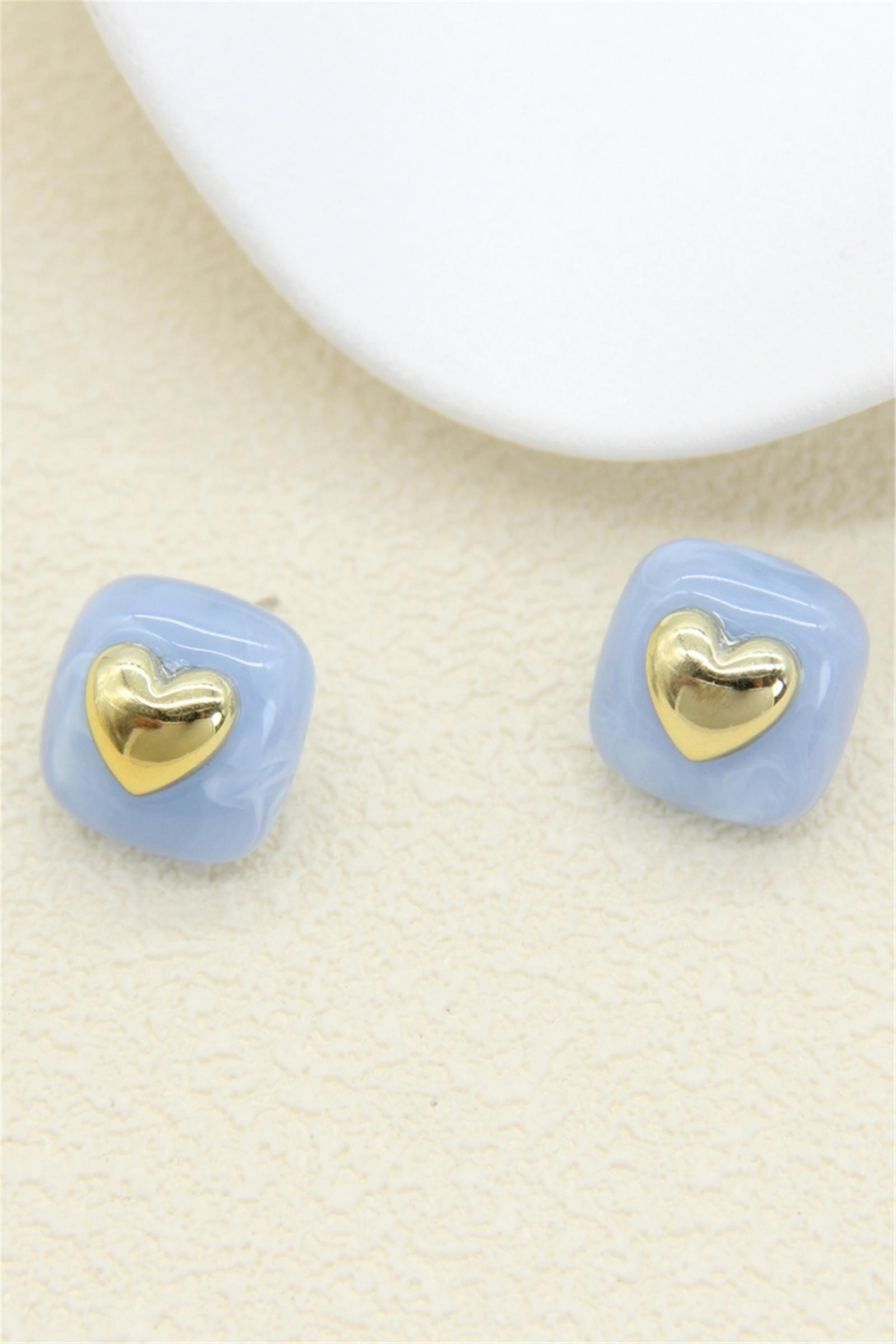 Grossiste Bellissima - Boucles d’oreilles cœur résine marbrée