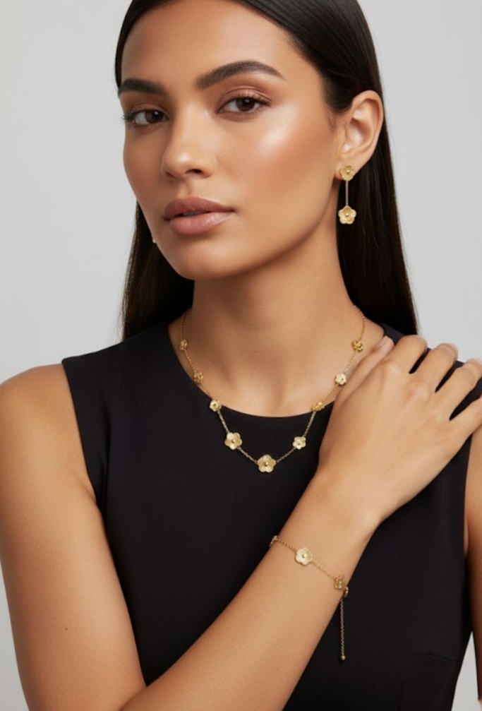 Grossiste Bellissima - Boucles d’oreilles pendantes fleur en acier inoxydable doré – Bijoux élégants