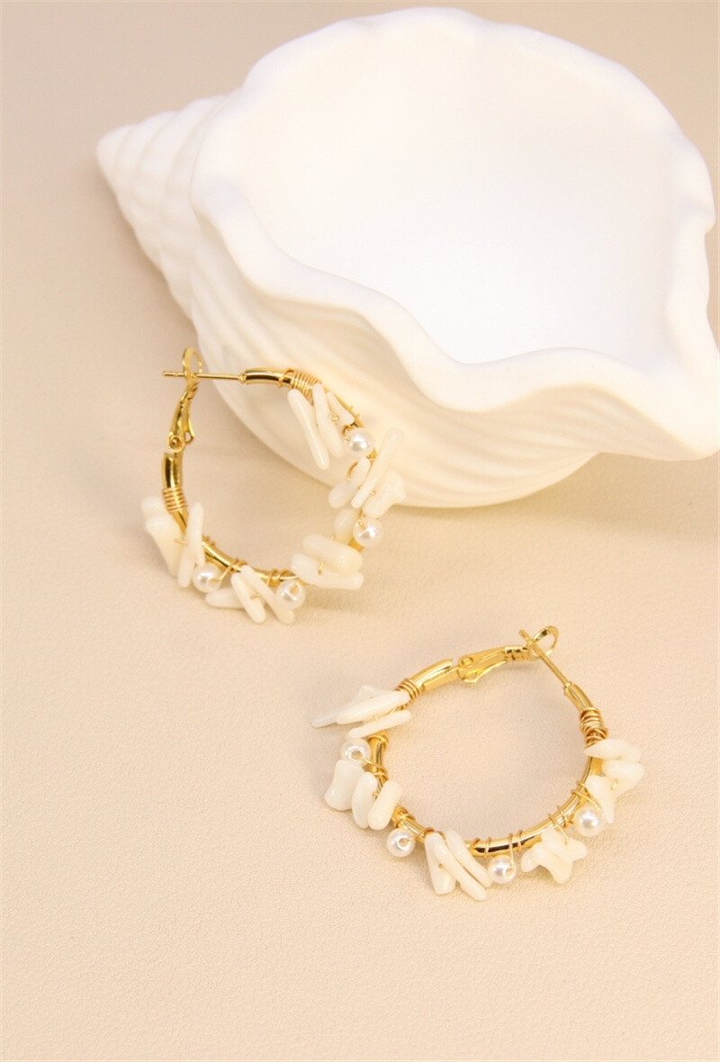 Grossiste Bellissima - Boucles d'oreilles créoles ornées de nacre en acier inoxydable