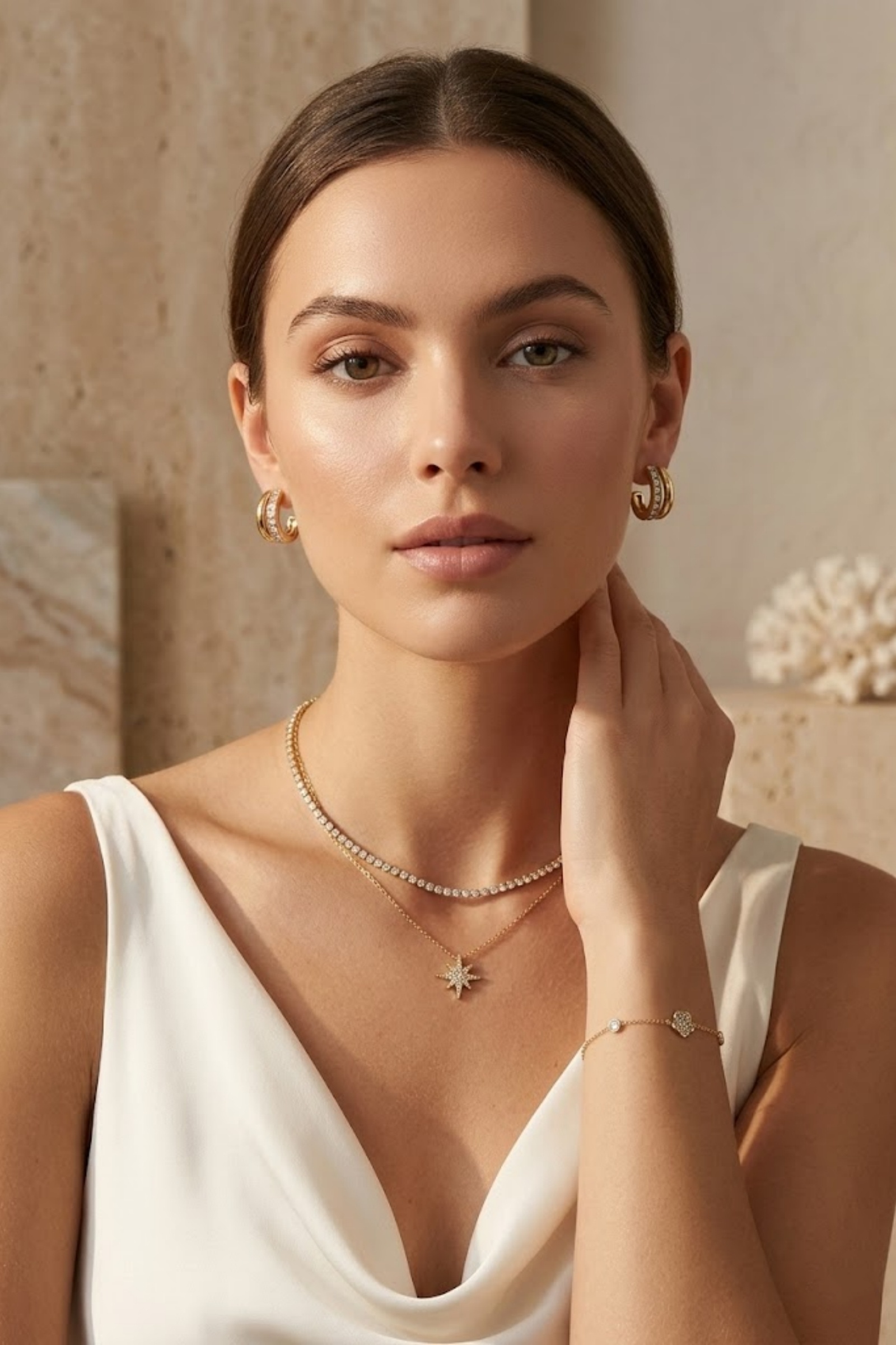 Grossiste Bellissima - Boucles d’Oreilles Créoles Strass – Acier Inoxydable Chic