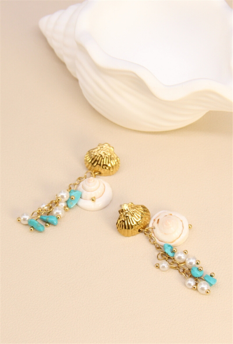 Grossiste Bellissima - Boucles d'Oreilles Coquillage & Perles en Acier Inoxydabl