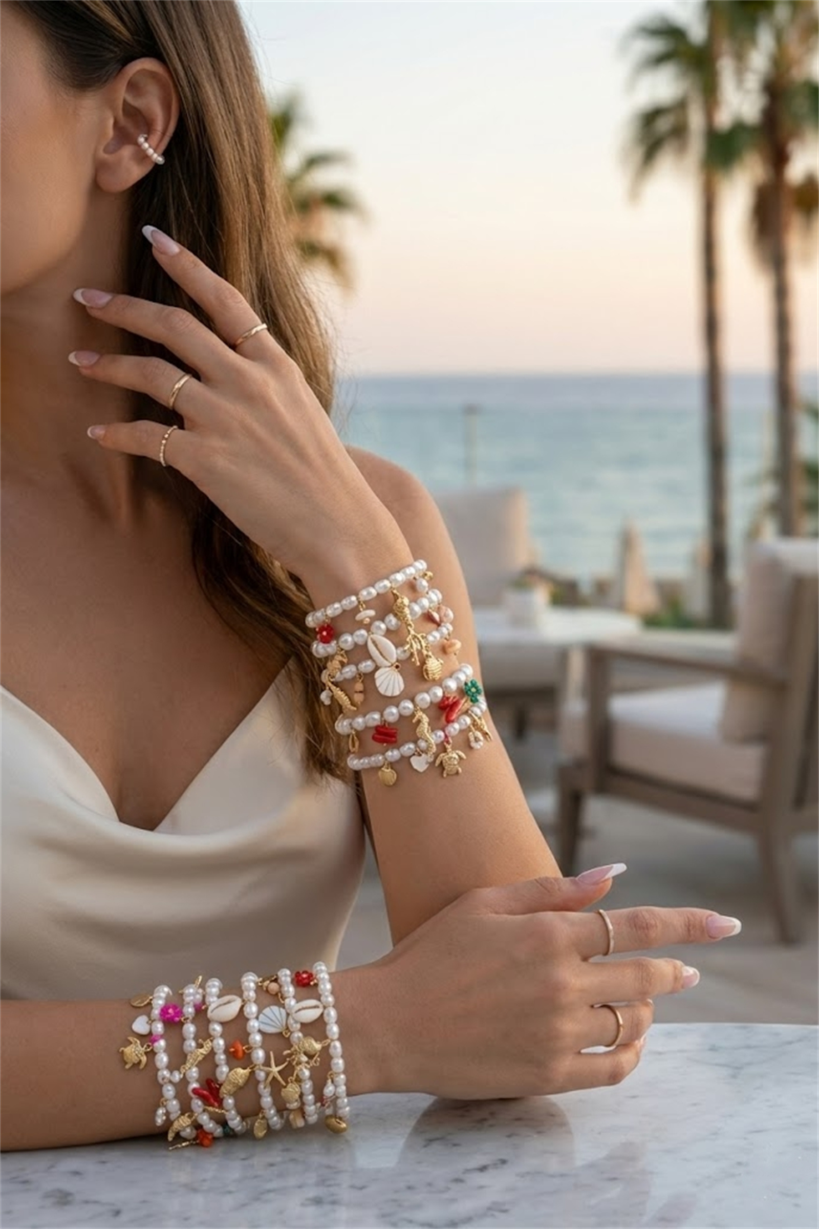 Grossiste Bellissima - Lot de 12 Bracelets Charms Thème Marin – Perles & Acier Inoxydable – Présentoir Offert