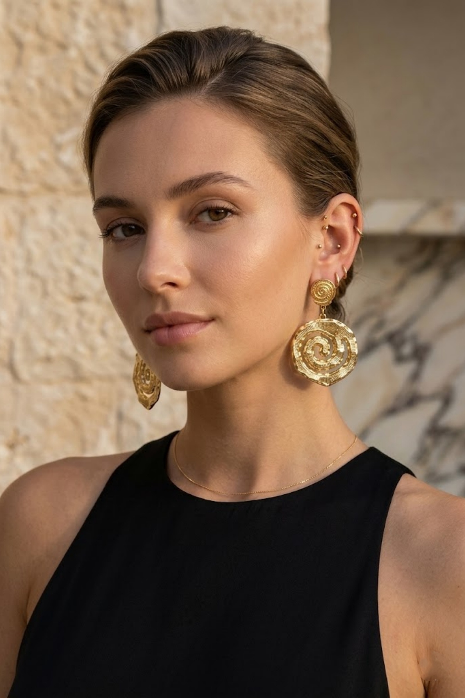 Grossiste Bellissima - Boucles d’Oreilles Pendantes Spirale – Acier Inoxydable Doré ou Argent