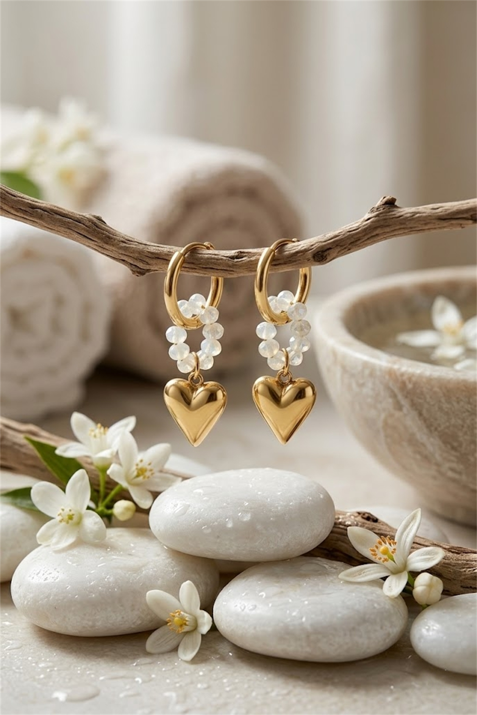Mayorista Bellissima - Pendientes de Aro Corazón Dorado y Perlas – Joyería Femenina Chic de Moda