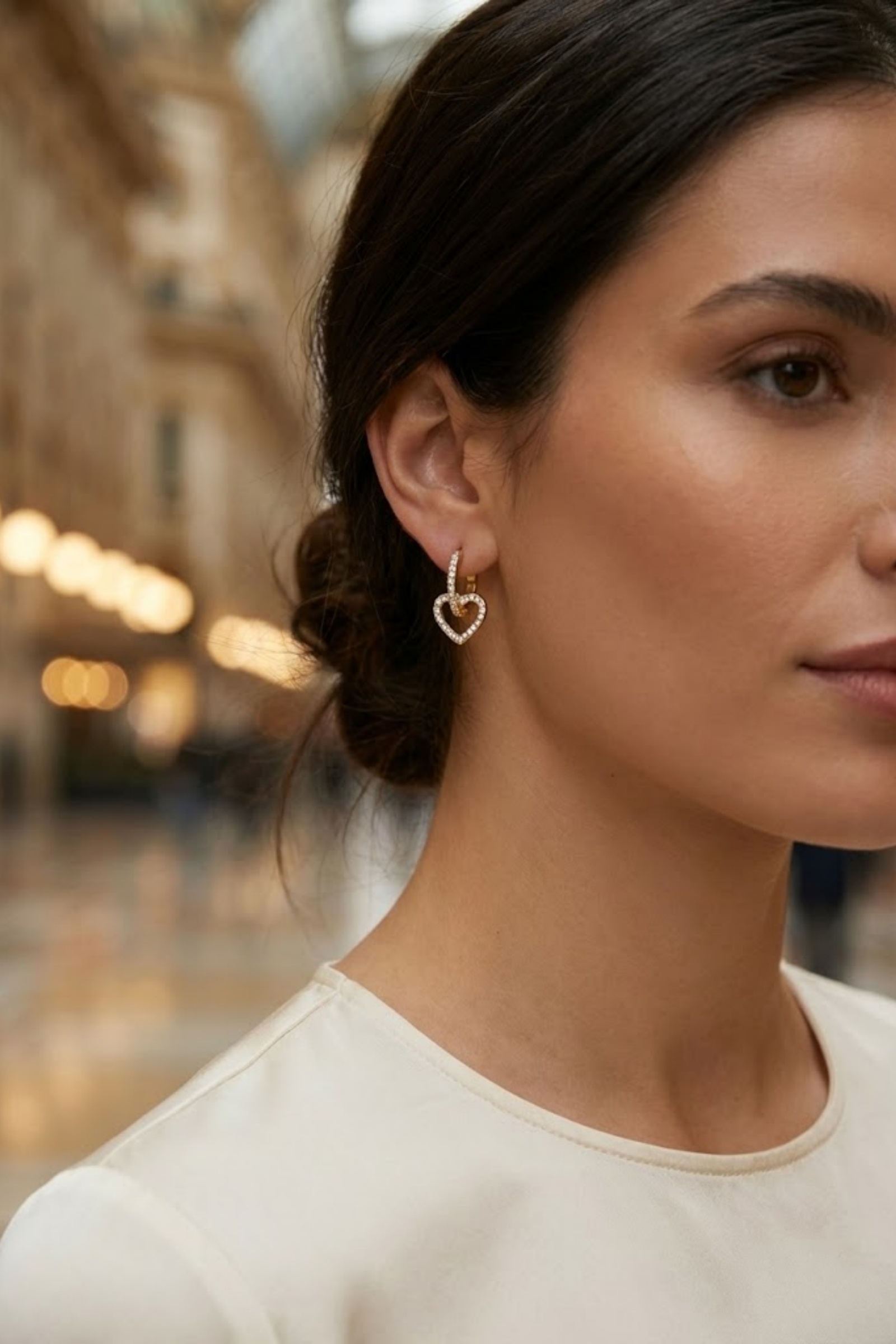 Grossiste Bellissima - Boucles d’Oreilles Cœur Entrelacé Pavé de Strass – Acier Inoxydable