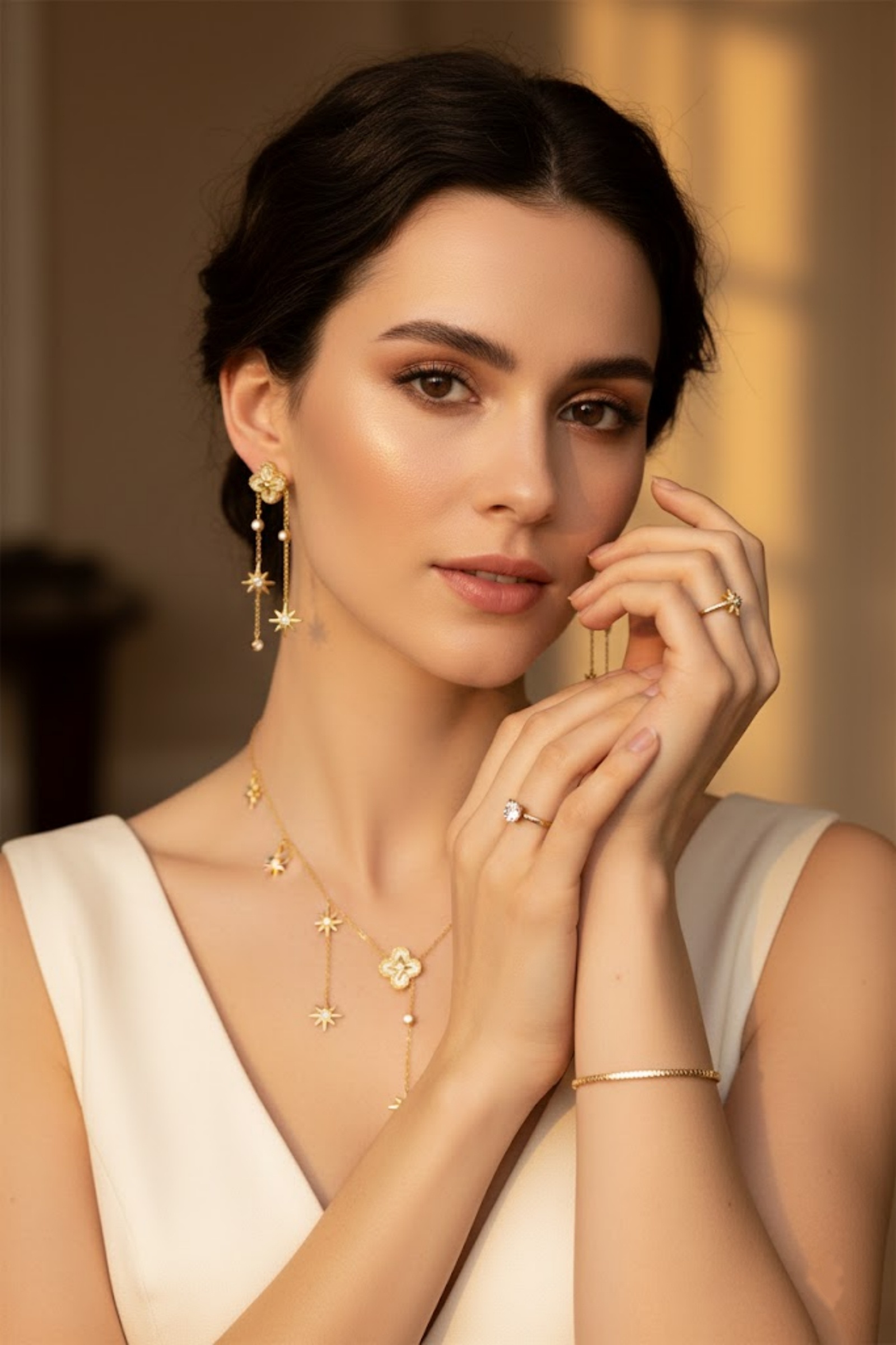 Grossiste Bellissima - Boucles d’oreilles pendantes étoiles et strass en acier inoxydable
